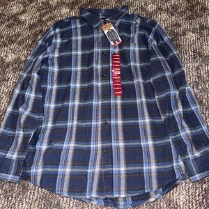 Eddie Bauer Navy and Brown Plaid Shirt